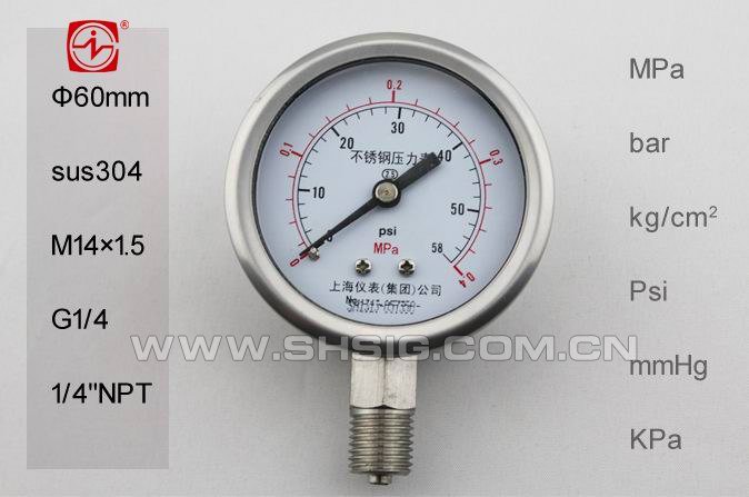 Y-60BF 不锈钢压力表 表盘60mm