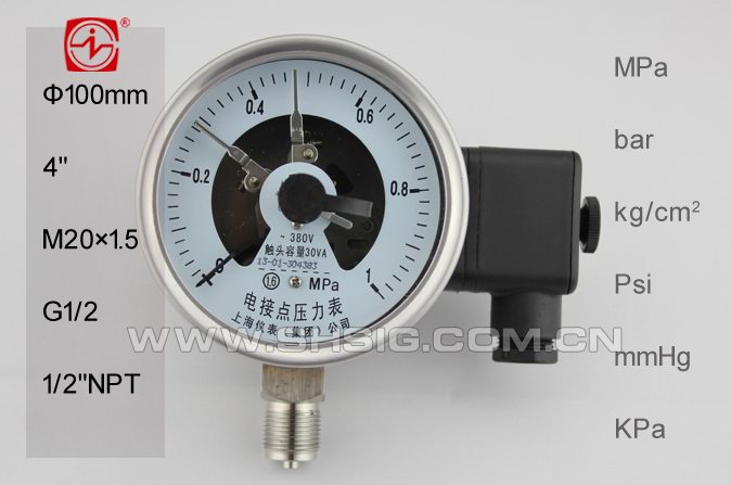 YXC-100BF 不锈钢电接点压力表